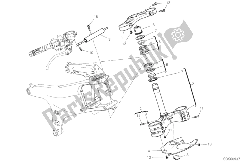All parts for the Steering Assembly of the Ducati Superbike Panigale V4 USA 1100 2018